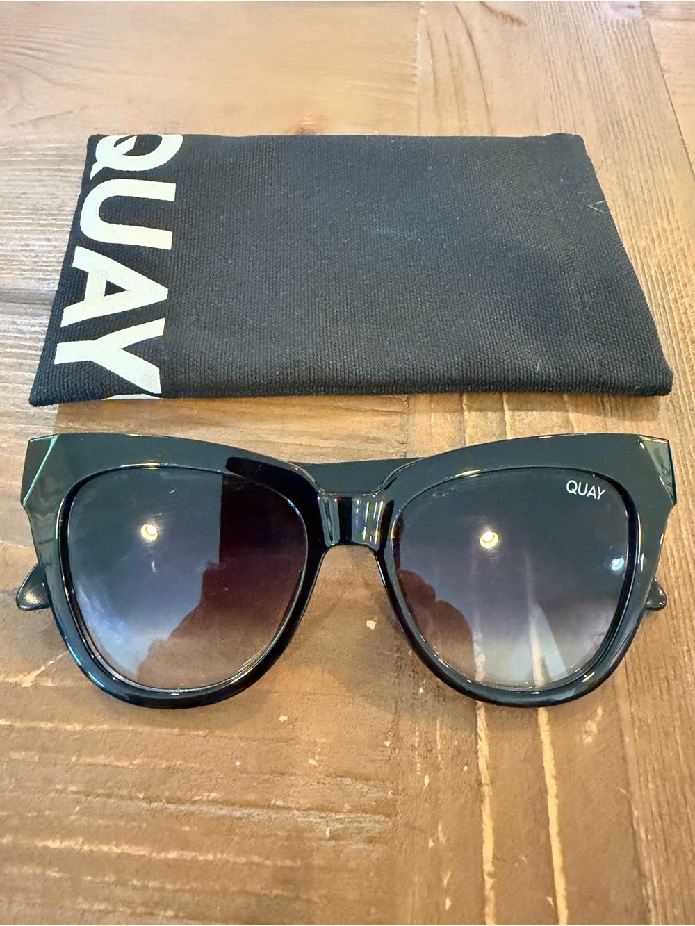 Quay Australia Black Cat Eye Sunglasses with Gradient Lenses